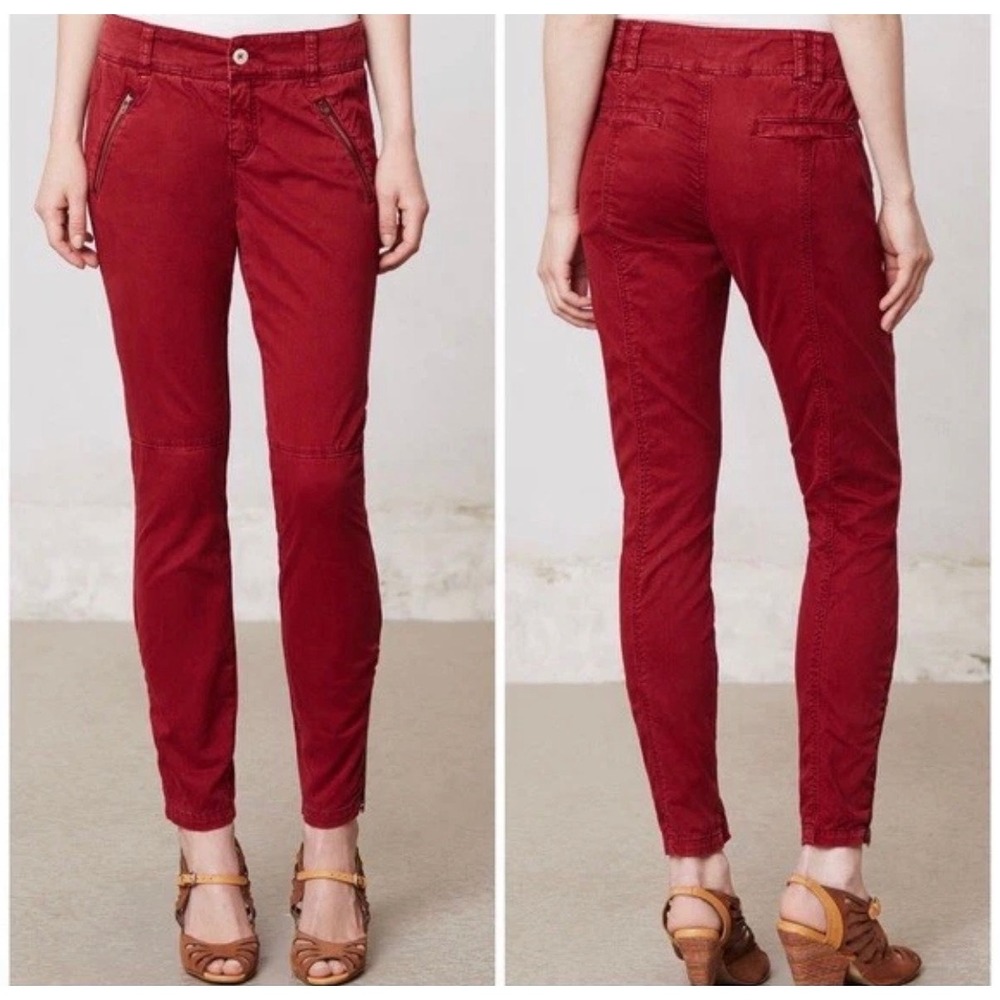 Anthropologie Pilcro And The Letterpress Diamond Stitch Red Moto Jeans Women's 2